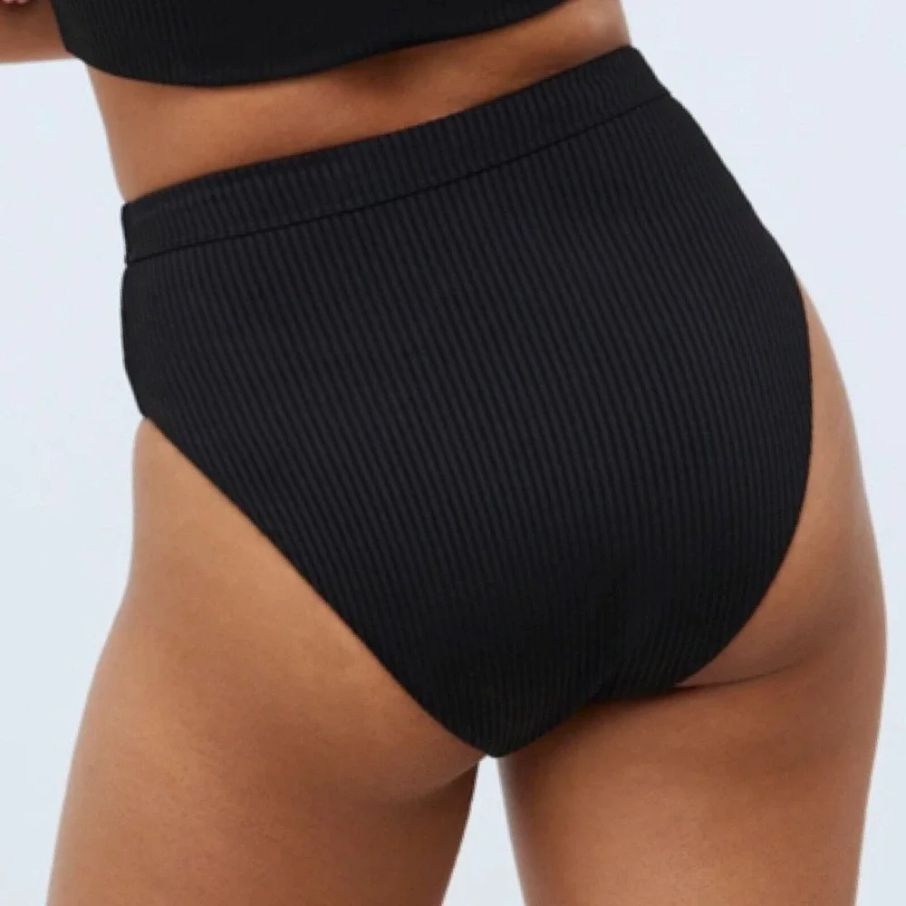 Madewell Ribbed High Rise Bikini Bottom Black Size‎ XS Beach Minimalist NP216